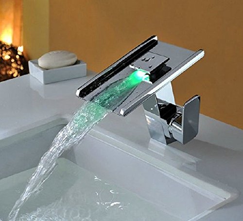 Mélangeurs et robinets d'eau d'alimentation LED cascade chromé pour lavabo