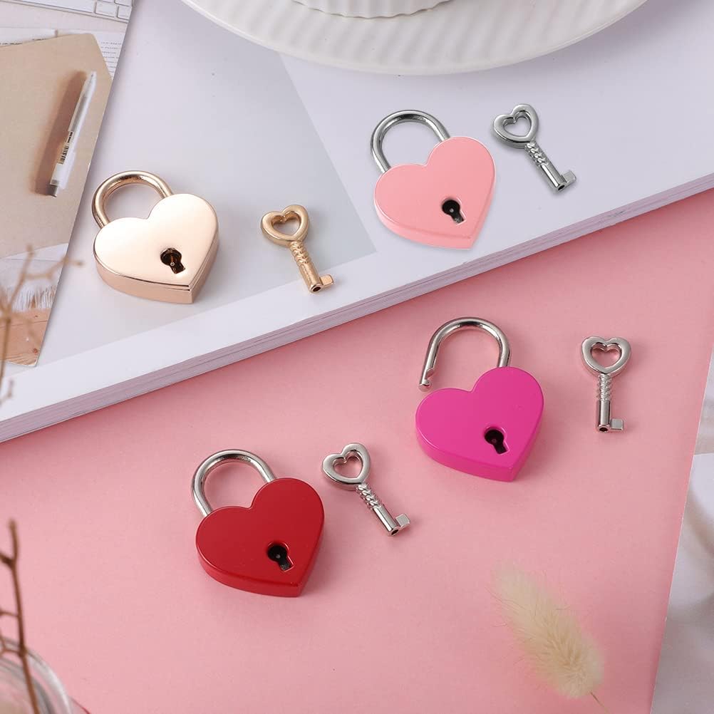 4 Pcs Diary Mini Heart Lock Set - Small Love Locks for Diary Book Storage Box, Jewelry Locker Decor, Valentine Gift (Multicolor)