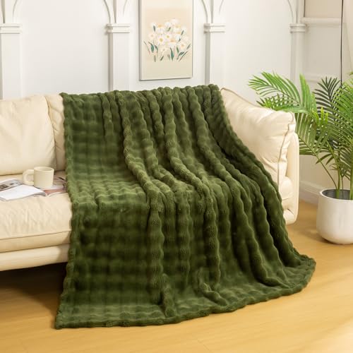 YUSOKI Luxury 3D Bubble Light Weighted Throw Blanket 1.8lb,All Ages,Home Decoration, (Olive Green...