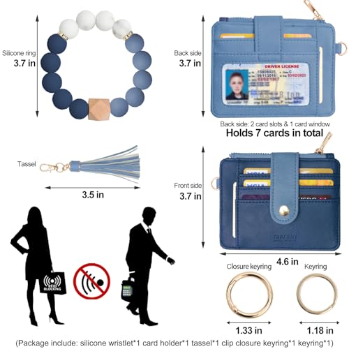 Image of COOLANS Silicone Bracelet Wristlet Wallet Credit Card Holder RFID ID Window Key Ring Tassel Slim Wallet Women Keychain Purse