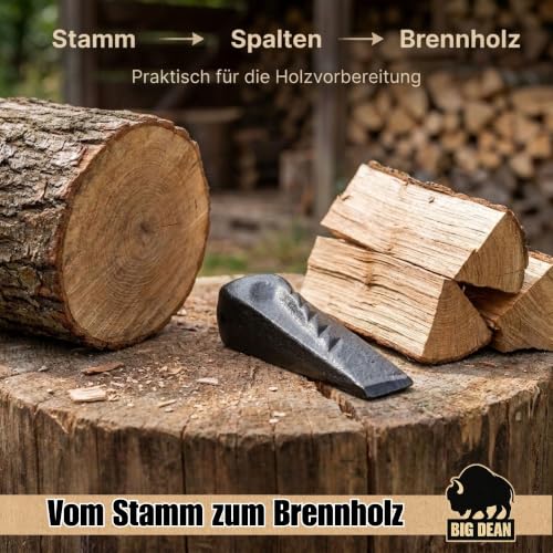 Foto von BigDean Drehspaltkeil 2er Set – je 2,25 kg massiver Stahl – 21,5 cm Holzspaltkeile mit gedrehtem Profil und griffiger Seitenstruktur – Spaltkeile für Brennholz & Kaminholz