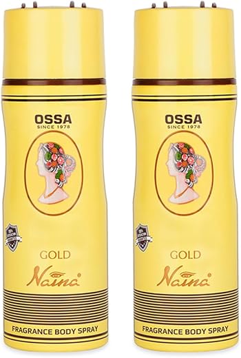 Ossa Gold Naina Body Spray Deodorant For Men And Women, 2x 200ML With Musk, Floral And Ambery Long Lasting Fragrance | Pre...