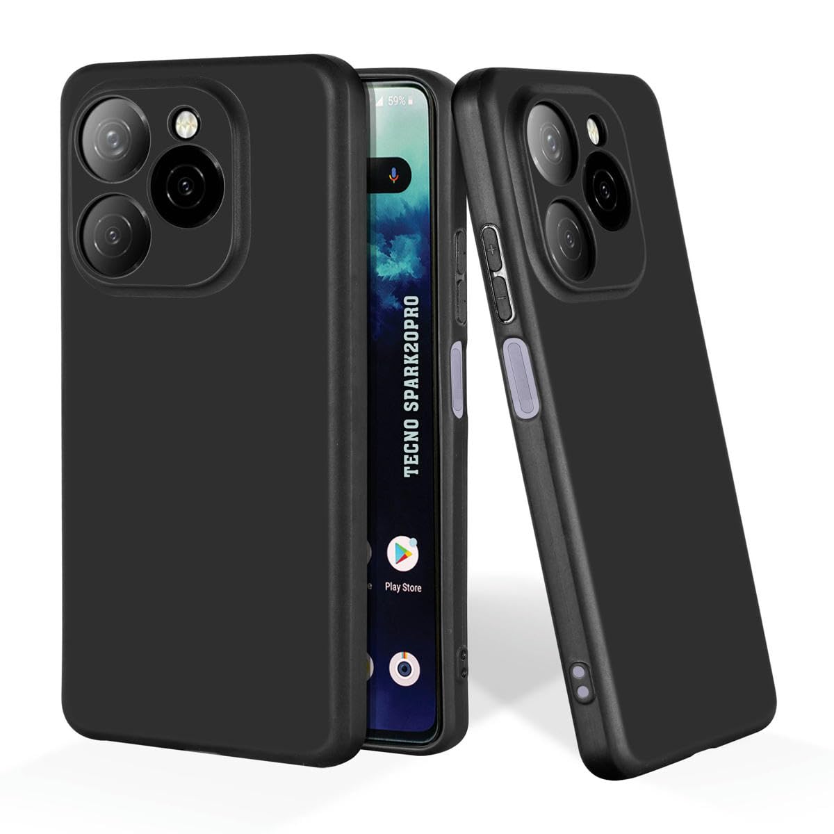 Soft Silicone Mobile Back Cover Compatible with Tecno Spark 20 Pro 5G | Durable Shockproof Protective Case with Elegant Design | Full Edge Protection (Plain Black)($BL-TEC-SPA20PRO-000)
