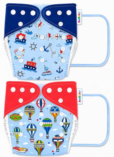 Image of Ambaby Leakage-Proof Cloth Diaper for Babies 0 to 3 Years - High Absorbent Inserts and Reusable & Washable Baby Cloth Diaper - Adjustable Fit (5-17 kg) (Multicolour.)