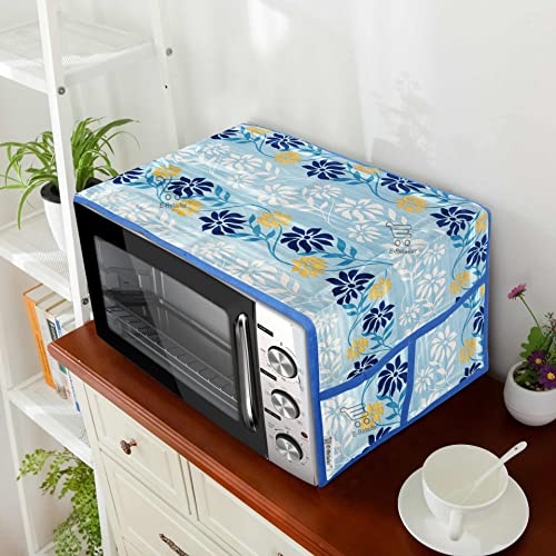 Image of Polyester 3-Layered Microwave Oven Top Cover With 4 Utility Pockets Suitable for Upto 30 Liter (Color- Blue, Size-36x14 Inches)