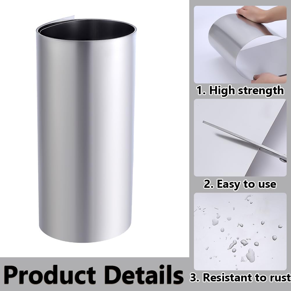 AHANDMAKER Stainless Steel Flashing Roll, 59.06in x 7.87in Rectangular Roof Flashing Sheet 0.5mm Thick General Use Metal Roofing Panels for Kitchen Bath Protection DIY Arts Crafts Projects