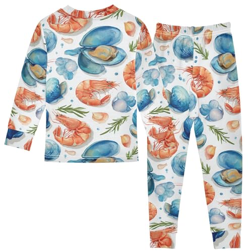 Pajama Sets Long Sleeve Seafood Pattern Print Lobster Soft Comfy Sleepwear 2 Piece PJS 3-8T3