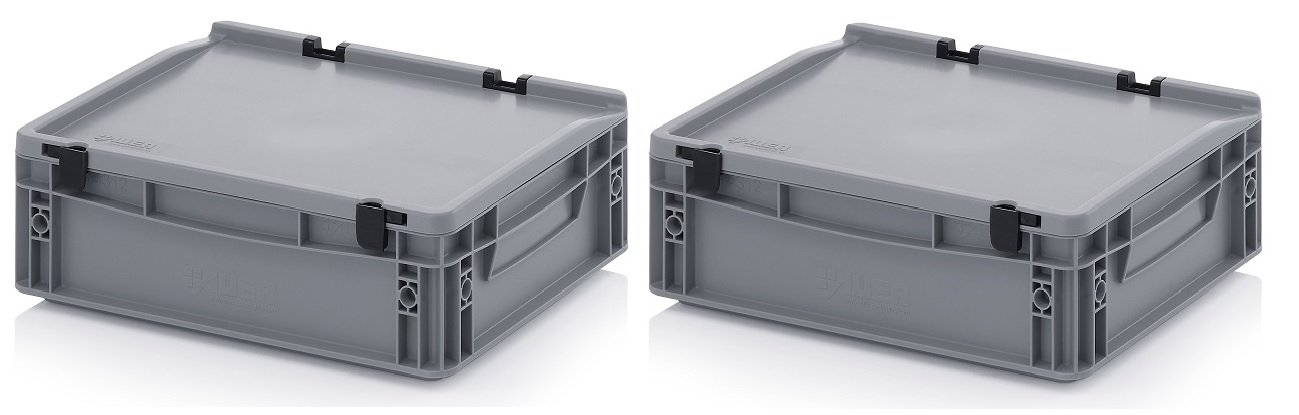 Auer Packaging 2x Eurobehälter 40 x 30 x 13,5 mit Scharnierdeckel inkl. gratis Zollstock * 2er Set