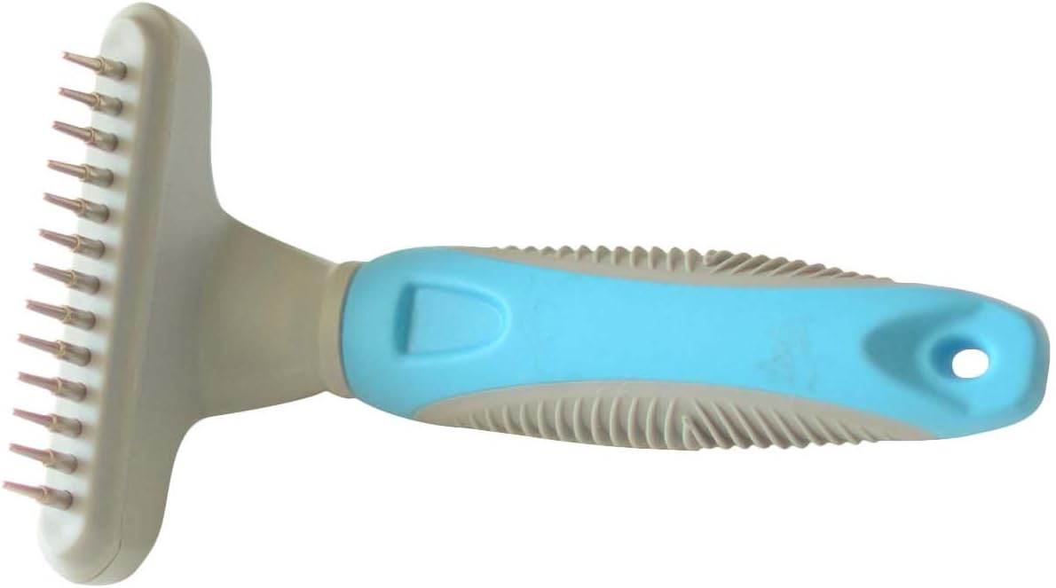 Undercoat Rake for Dogs and Other Pets with Medium and Long Coat. Comb Comes with 13 Round 360-degree Rotating Teeth Removing Undergrowth in Minutes with No Stress to Pet. Sturdy Brush with Rubber Ergonomic Grip. Professional Tool From Ebelyn.
