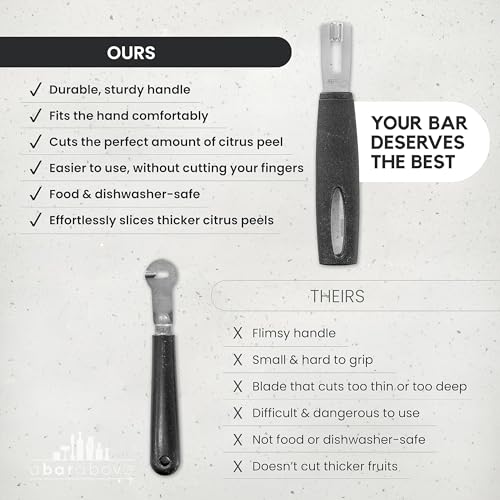 A Bar Above Premium Quality Channel Knife, Stainless Steel Bar Tool, Garnish for Cocktail Mixers, Lemon Zester, and Fruit Peeler, Professional Grade Bar Accessory, Gold