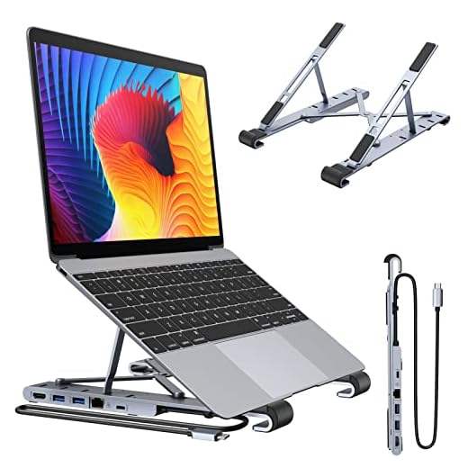 USB C Docking Station 6 en 1 Hub USB C avec 5 Niveaux Support Ordinateur Portable Station d'accueil USB C vers HDMI 4K/Gigabit RJ45/USB C Data/PD 100W/2USB 3.0, Compatible avec MacBook Dell Lenovo HP