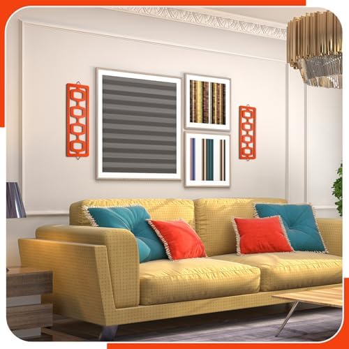 CroBlissful 2 Pcs Mid Century Wall Decor Wood Mid Century Modern Elegance Wall Accents Abstract Wall Decor Geometric Panels for Interior Wall Decor Panel Wall Art for Home Living Room (Orange) 3