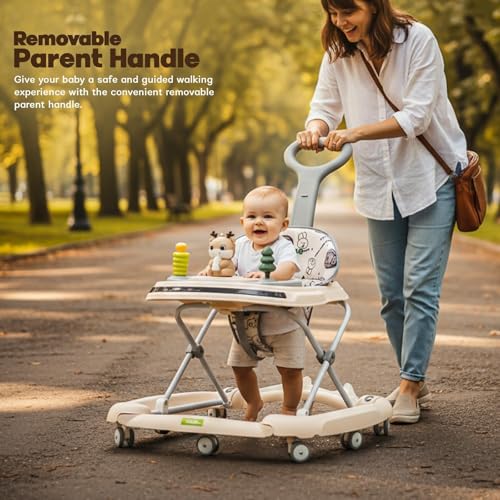 Image of Baybee Little Glide 2 in 1 Baby Walker & Rocker | Baby Walkers for 6-18 Month Baby Boy & Girl | Push Walker with Parent Handle, Foot Mat, 360 Wheels & Musical Toy Tray (Beige)