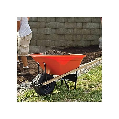 A.M. Leonard 6-Cubic-Foot Poly Tray Wheelbarrows, Wood Handles, Pneumatic Tire