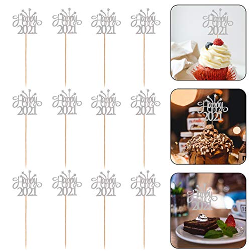NUOBESTY Topos de cupcake Happy New Year 2021, palitos de sobremesa, decorações de bolo de mesa para