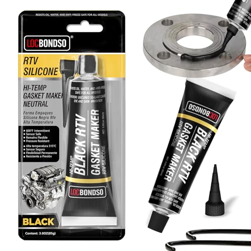 LOCBONDSO Black RTV Silicone Sealant, Silicone Gasket Maker, High Temp Up to 600F, Sensor Safe, Oil Resistance Flexible for Automotive, Engine, Gearboxes, 3 oz