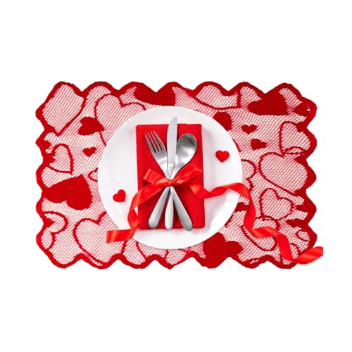 Chemin De Table De La Saint-Valentin | Chemin De Table en Dentelle Rouge en Forme De Cœur | Anniversaires Chemins De TableÀ Manger | Napperon D’Amour |...
