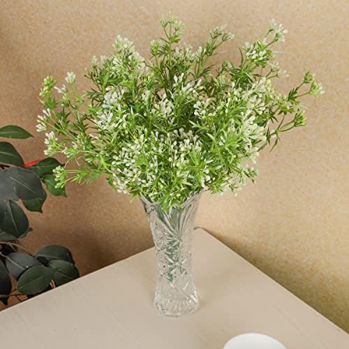 BELLE VOUS 6 Pack Plastic Artificial Faux Hanging Plants - Outdoor/Indoor Fake Greenery Pearl Grass Flowers for Home, Garden, Vine Wall Basket, Bushes/Shrubs, Wedding Garland and Office Decor