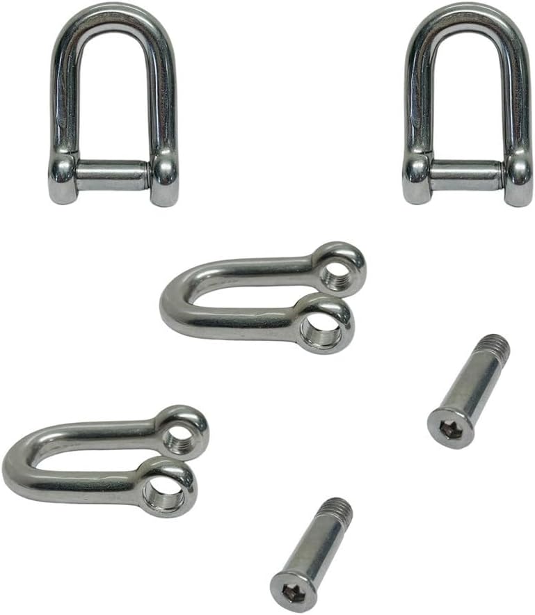 3/8" D Shackle Hex Sink Marine Grade Screw Pin 1700 Lb WLL Stainless Steel 4 Pcs