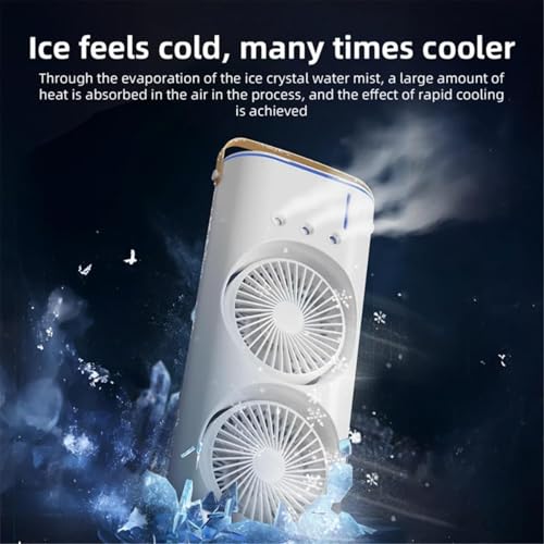 Image of Drumstone 𝟭𝟬 𝗬𝗲𝗮𝗿𝘀 𝗪𝗮𝗿𝗿𝗮𝗻𝘁𝘆 Ultra PRO USB Rechargeable Double-Ended Mist Fan Portable Desk & Travel Cooler Water Spray Humidifier Mini Table Fan for Office & Home Use 𝐖𝐡𝐢𝐭𝐞