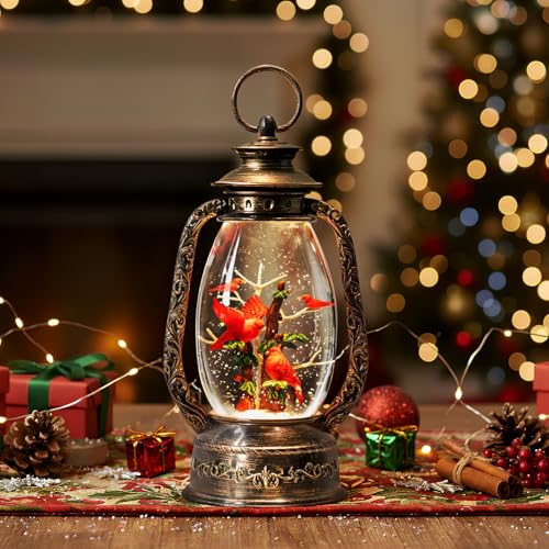 Linterna con Cardenal Navideño de Nieve Artificial para Adornar la Mesa del Salón 7