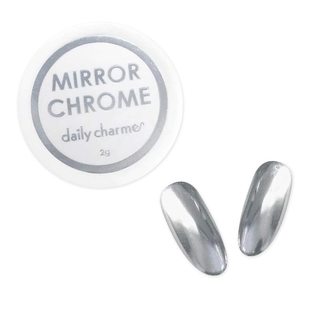 Daily CharmeChrome Mirror Chrome Nail Powder (Silver) 2g, Metallic Nail Art Dip Powder, Mirror Effect Manicure Chrome Powder, Home DIY/Nail Salon Manicure