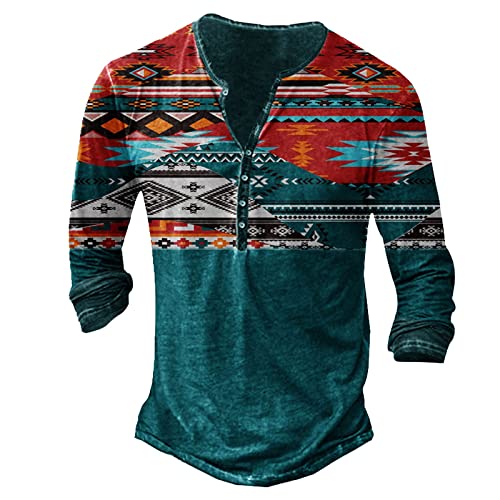 Beokeuioe Jersey para hombre, estampado táctico, manga larga, camisa , tiempo libre, estampado indio, camiseta de manga larga con botones , camiseta vintage, cuello en V, camiseta