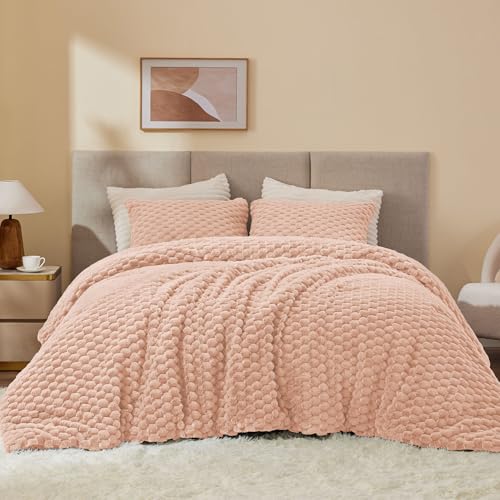 BEDELITE Fluffy King Size Comforter Set - Coral Pink Fleece Soft Comforter for King Size Bed, Luxury Warm Bedding Set for Winter, Fuzzy Bed Set 3 Pieces (1 Comforter, 2 Pillowcases)