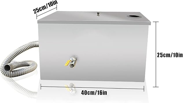 PROPFE Commercial Grease Interceptor, Commercial Grease Trap, Grease Interceptor, Stainless Steel Grease Trap with Removable Filter Basket, Under Sink Grease Trap for Restaurant Factory Home Kitchen