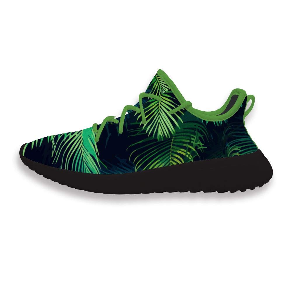 Funny Printing Green Palm Leaves Lace Up Shoes Personalized Lightweight Athletic Walking Running Shoes for Men
