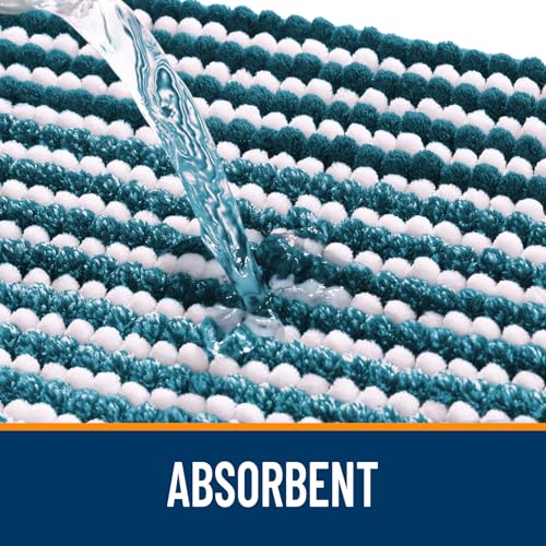 Image of OLANLY Bathroom Runner Rugs 47x24, Extra Soft Absorbent Chenille Striped Bath Rugs, Rubber Backing, Machine Wash Dry, Long Bath Mats for Bathroom, Tub, Shower, Home Decor Accessories, Peacock Blue
