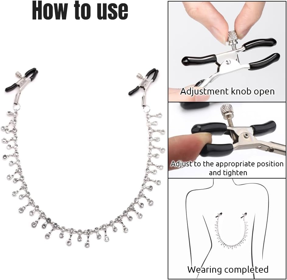 Non-Pierce Body Clip Nipple Clamps Toy with Breast Chain Body Chain 1 Pair Adult Sex Toy Couples Play (Gemstone)