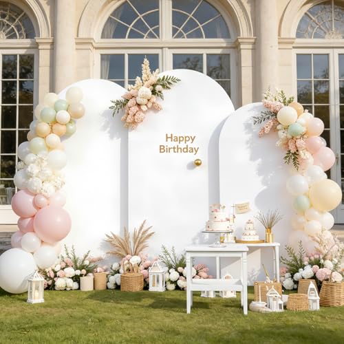 Image of White Arch Backdrop Cover Set of 3 (7.2ft, 6.6ft, 6ft), Double-Sided Spandex Chiara Arch Frame Covers, Wrinkle-Free Low-Transparency Fabric for Wedding Birthday Party Decor (No Stand)