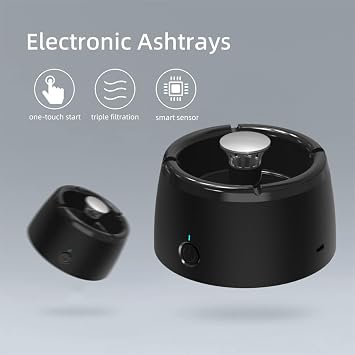 Smokeless Ashtray Air Purifier Ashtray Clean Air Ashtray Unique Present for Men Smokeless Ashtrays for Home Car Indoor Office (Black/Black)