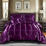 Bedding_Dreamer Satin Comforter Set Queen Size, 8 Piece Bed in a Bag Purple with Sheets, Silky Soft Polyester Satin Bedding Set, Lightweight, 16 Inch Deep Pocket, Elegant Luxury Style