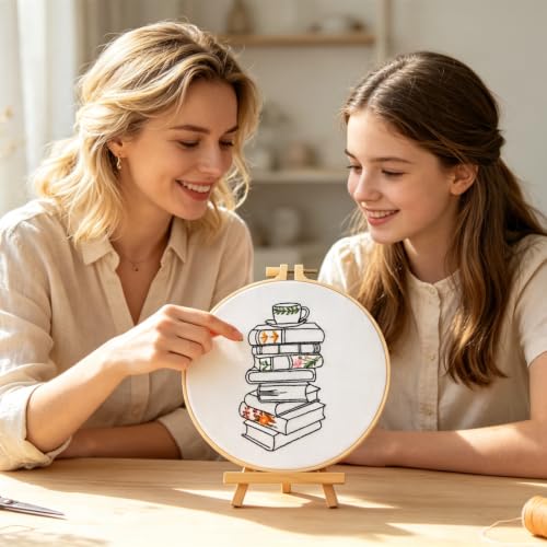 Image of Armindou Flowers Embroidery Kits for Beginners Adults, Hand Embroidery Set Needlepoint Kits, Floral Book Stamped Cross Stitch Kits for Beginners Adults, 3 Embroidery Hoops (Attached Video Tutorial)