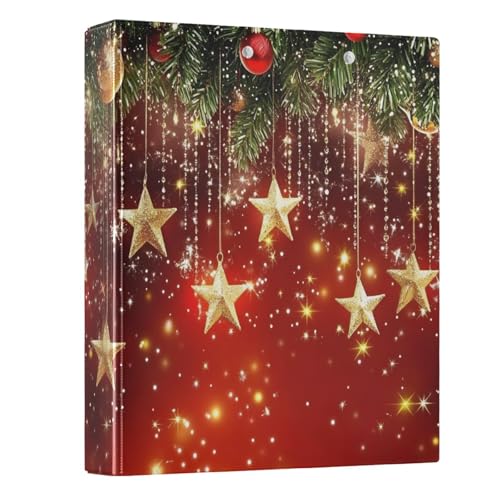 Image of 3 Ring Binder Christmas Stars Christmas Balls 1.5 inch Binders Three Ring Binders with Clipboard Fit 8.5'' x 11'' Paper 3 Interior PVC Clear Pockets for Office Supplies
