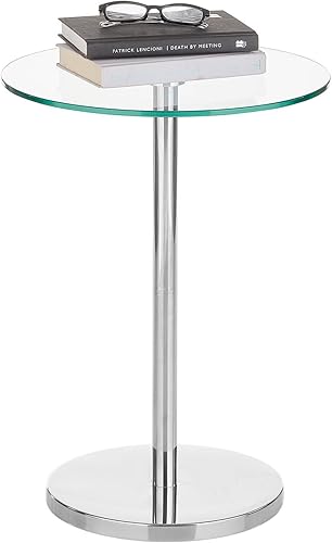 Miniatura 51 de mDesign Mesa de noche lateral o extremo superior de cristal, pequeña y moderna mesita de noche de metal con acento redondo para sala de estar,