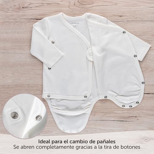 LaLoona Pack de Body para Bebé de Algodão 100% – 3 Un. Bodies para Bebé de Manga Longa para Recém-Nascido, Body Cruzado Certificado OekoTex 100, Roupa para Bebé, ROSA