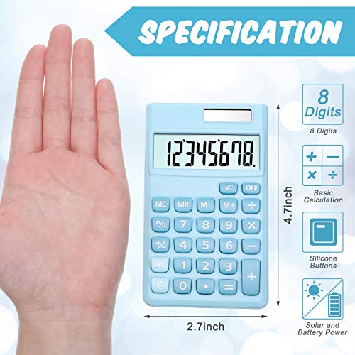 2 Pieces Basic Standard Calculators Small Digital Desktop Calculator With 8-Digit Lcd Display, Battery Solar Power Smart Calculator Pocket Size For Kids For Home School (Blue, Pink) #TOP1