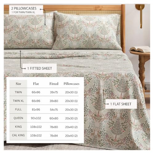 Image of Great Bay Home Christmas Flannel Sheet Set Full Size - 100% Turkish Cotton, Double-Brushed, Winter Bed Sheets - Ultra-Soft, Cozy, 4-Piece Holiday Bedding Set (Woodland Deer)