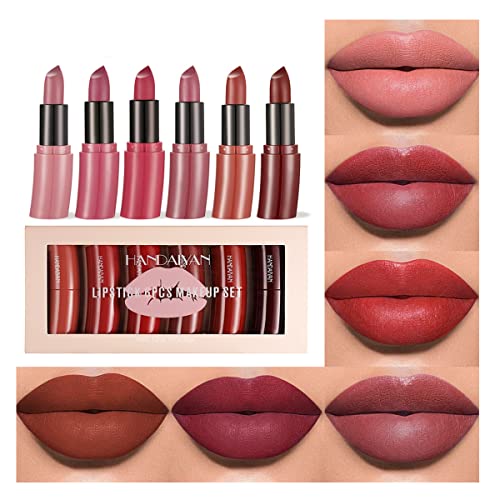 Anglicolor 6 Colores Mate Labial Set,Kit de Pintalabios Rojo Terciopelo de Larga Duración , Set de Maquillaje de Labios con Taza Antiadherente,Kit de Maquillaje de Labios (Set B) Cover