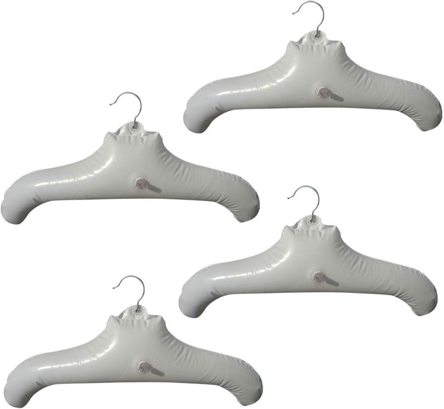 Inflatable Hangers for Travel X 4 in White Round Shoulder for Hand Wash Laundry, Air Blow up Clothes Drying Hangars with Metal Hook, Compact, Space Saving, Foldable, Portable, Non Slip