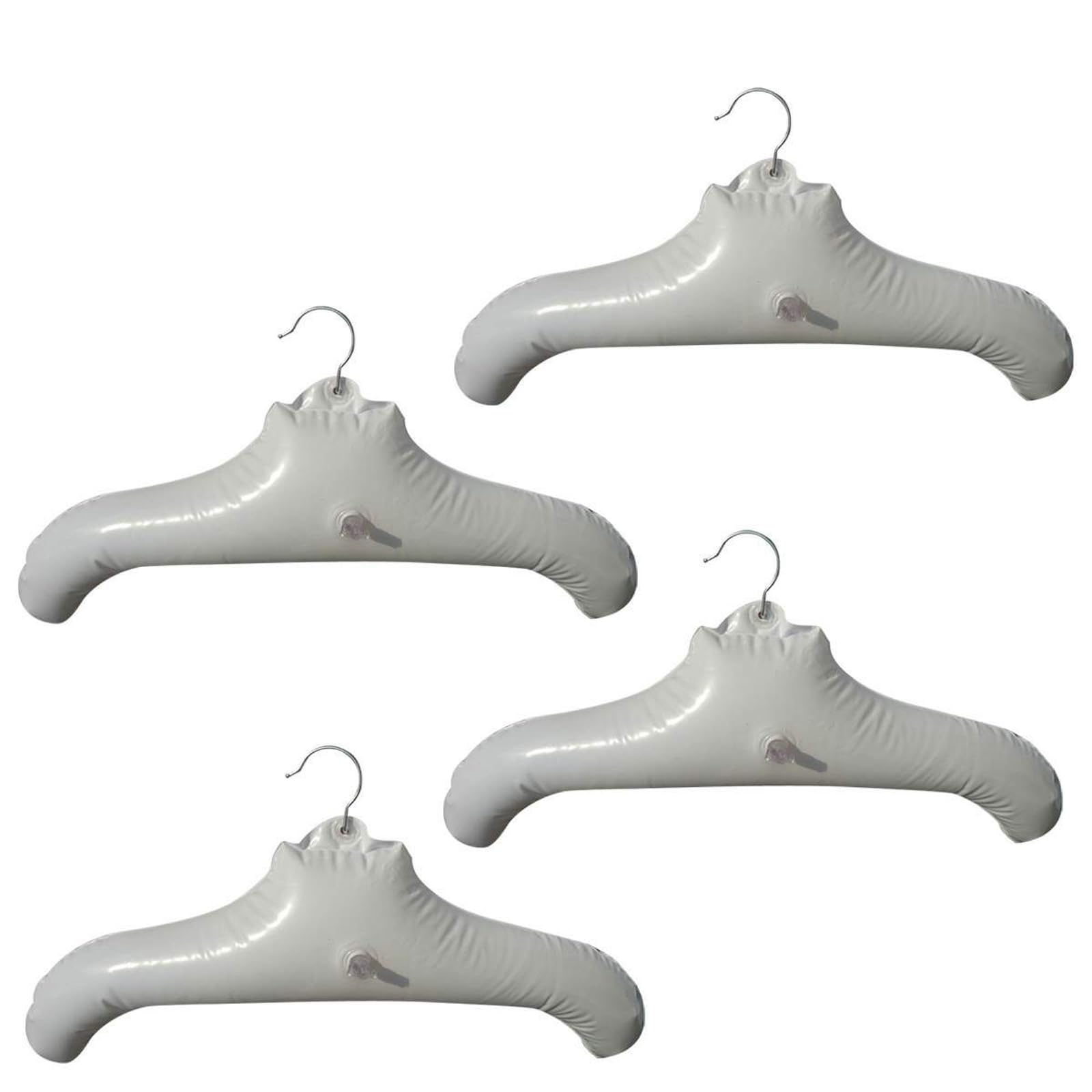 NewFerU Inflatable Hangers for Travel X 4 in White Round Shoulder for Hand Wash Laundry, Air Blow up Clothes Drying Hangars with Metal Hook, Compact,
