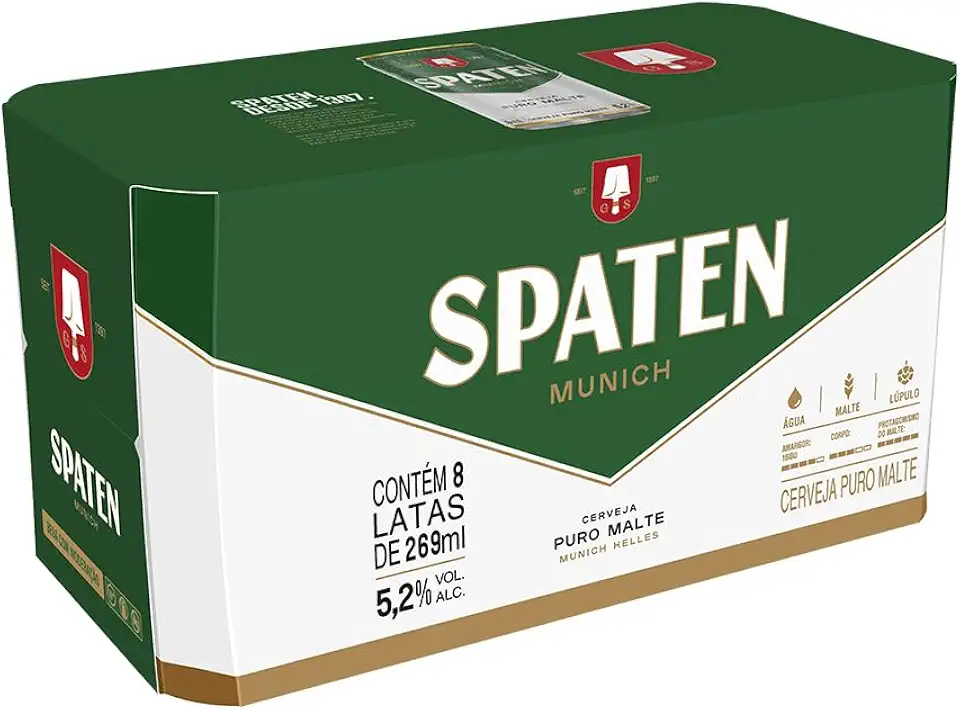 Pack Cerveja Spaten, Puro Malte, 269ml, Lata - 8 Unidades