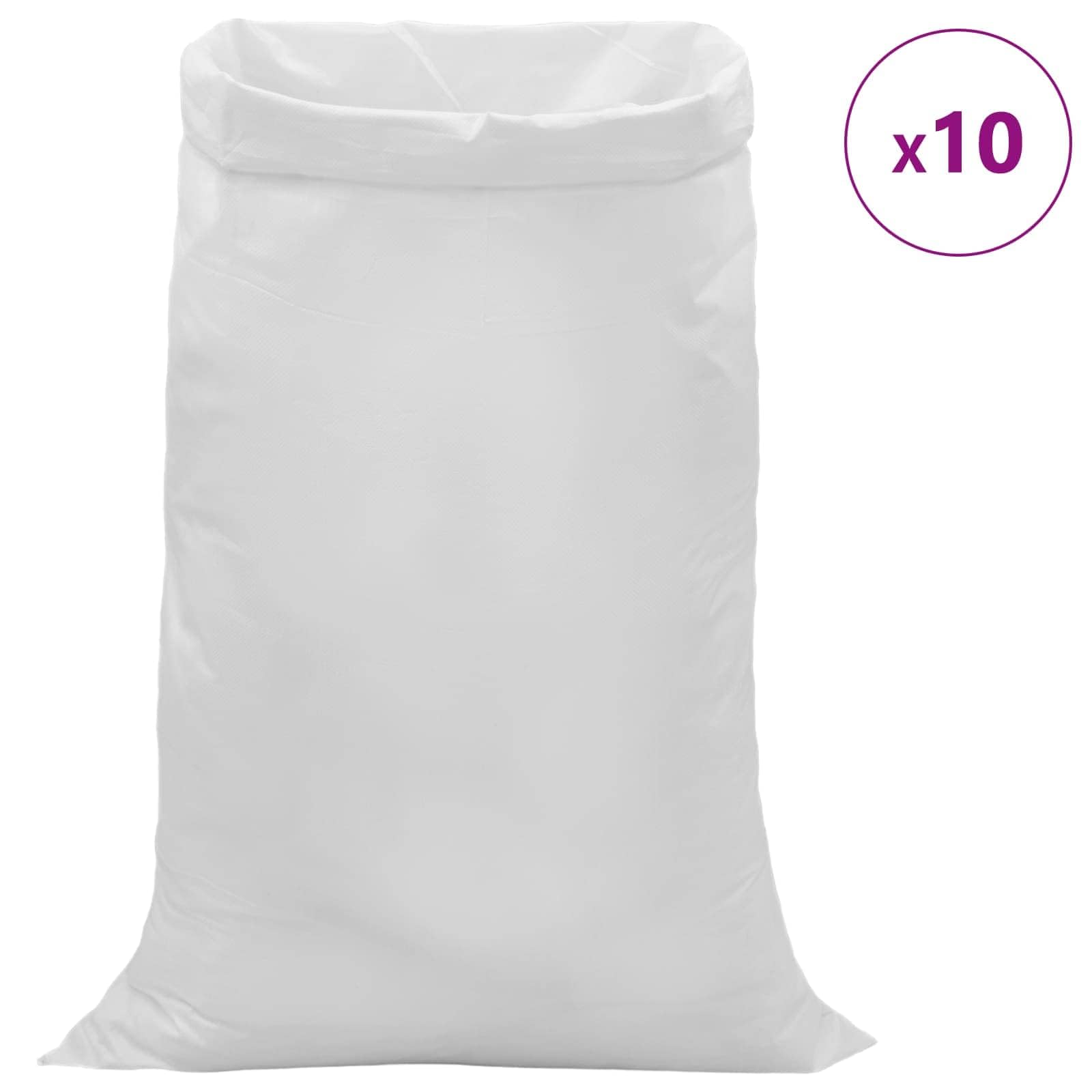 Tkane worki z polipropylenu, zestaw 10 sztuk, białe, 100 x 150 cm, odporne na warunki atmosferyczne, 15 kg na worek, do przechowywania, warsztatu, zakładów, handlu, logistyki, magazynu i na