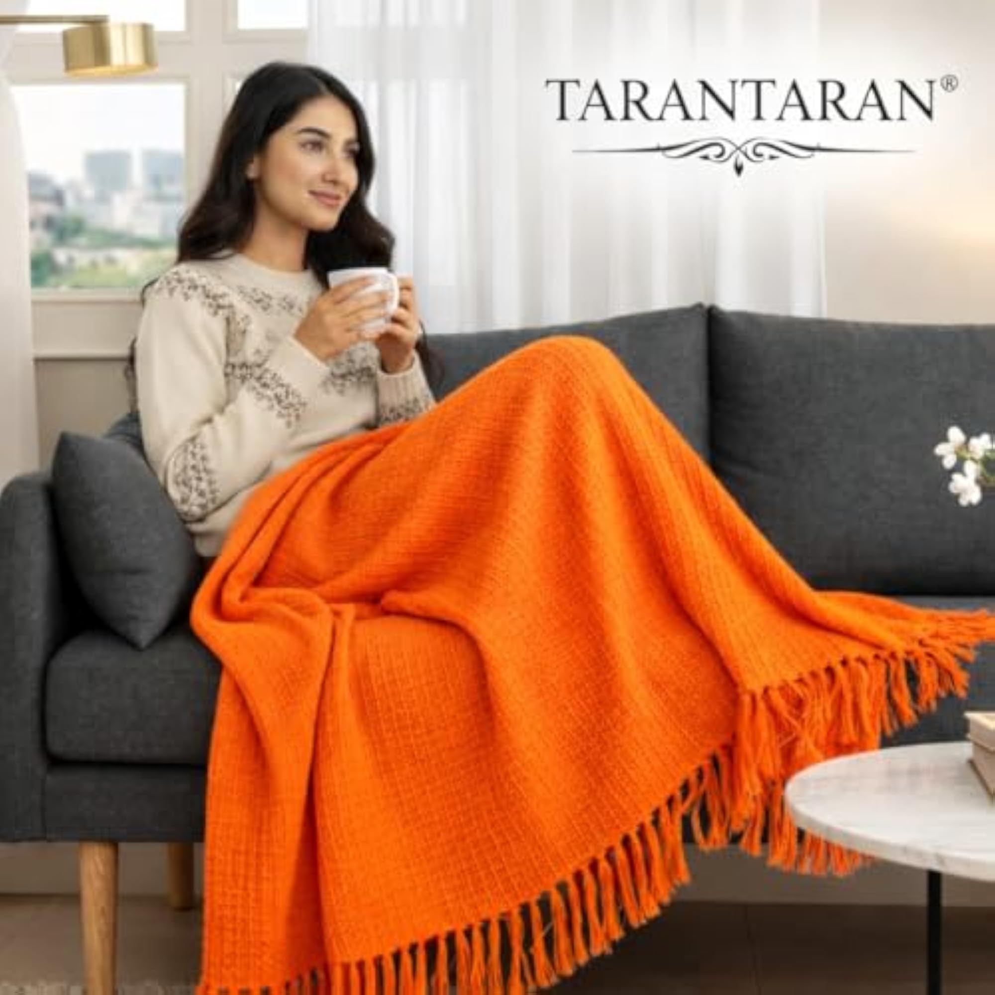 Soft Orange Throw Blanket, Lightweight Warm Blanket