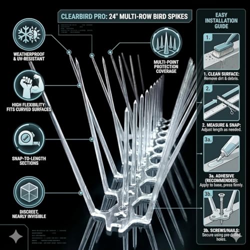 Image of (Pack of 10 with Double Sided Tape) Bird and Pigeon Spikes, Pigeon Control Spikes Anti Bird Plastic Spikes for AC Balcony Railing Window Home Protection