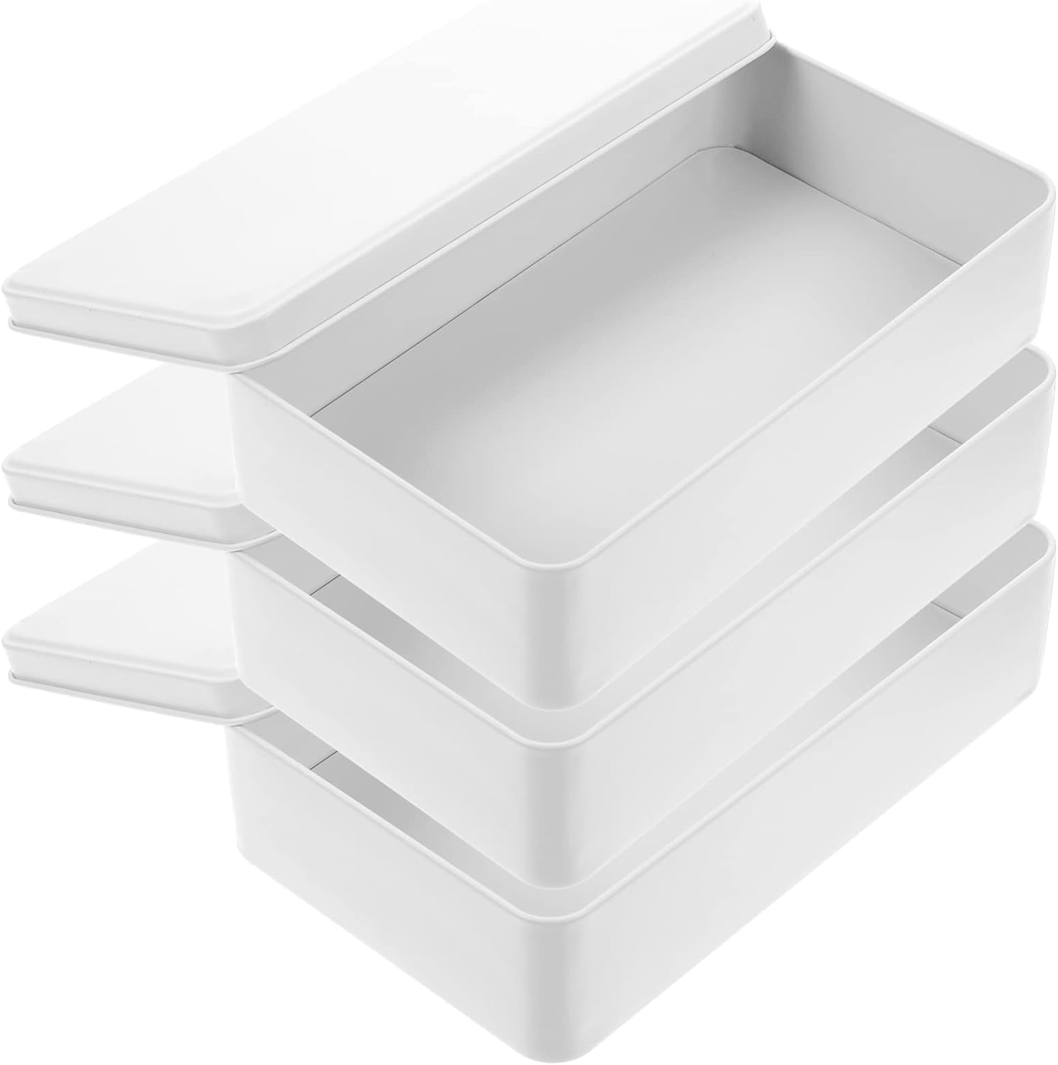 3 Pcs Large White Metal Tin Boxes with Secure Lid - Multipurpose Tin Can Storage Container for Jewelry, Organizer, Crafts, Cookies, Pills, Gifts, Pencils and More - For Home & Office