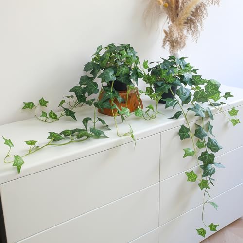 Fake English Ivy Plants in Pots Set of 2 Realistic Artificial Ivy Greenery for Home Decor Tabletop Office Shelf Balcony or Bathroom Lifelike Faux Hanging Vines No Maintenance Required